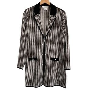 Exclusively Misook Knit Jacket / Sweater Coat Black / White - Large